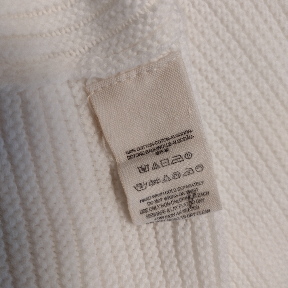 Free People La Brea Oversized V neck, chunky  knit, white cotton sweater, size S - Picture 8 of 9